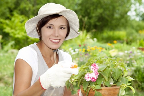 Gardener assessing a residential garden for safety